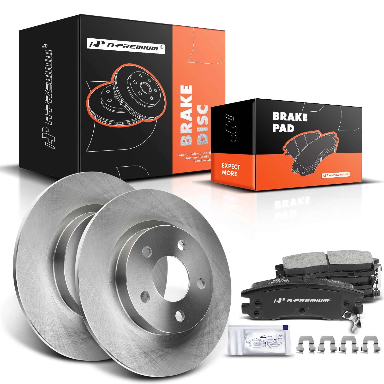 Disc Brake Rotors and Ceramic Pads Kit, 6 Pcs, Rear Driver & Passenger, A-Premium, APBRPR149