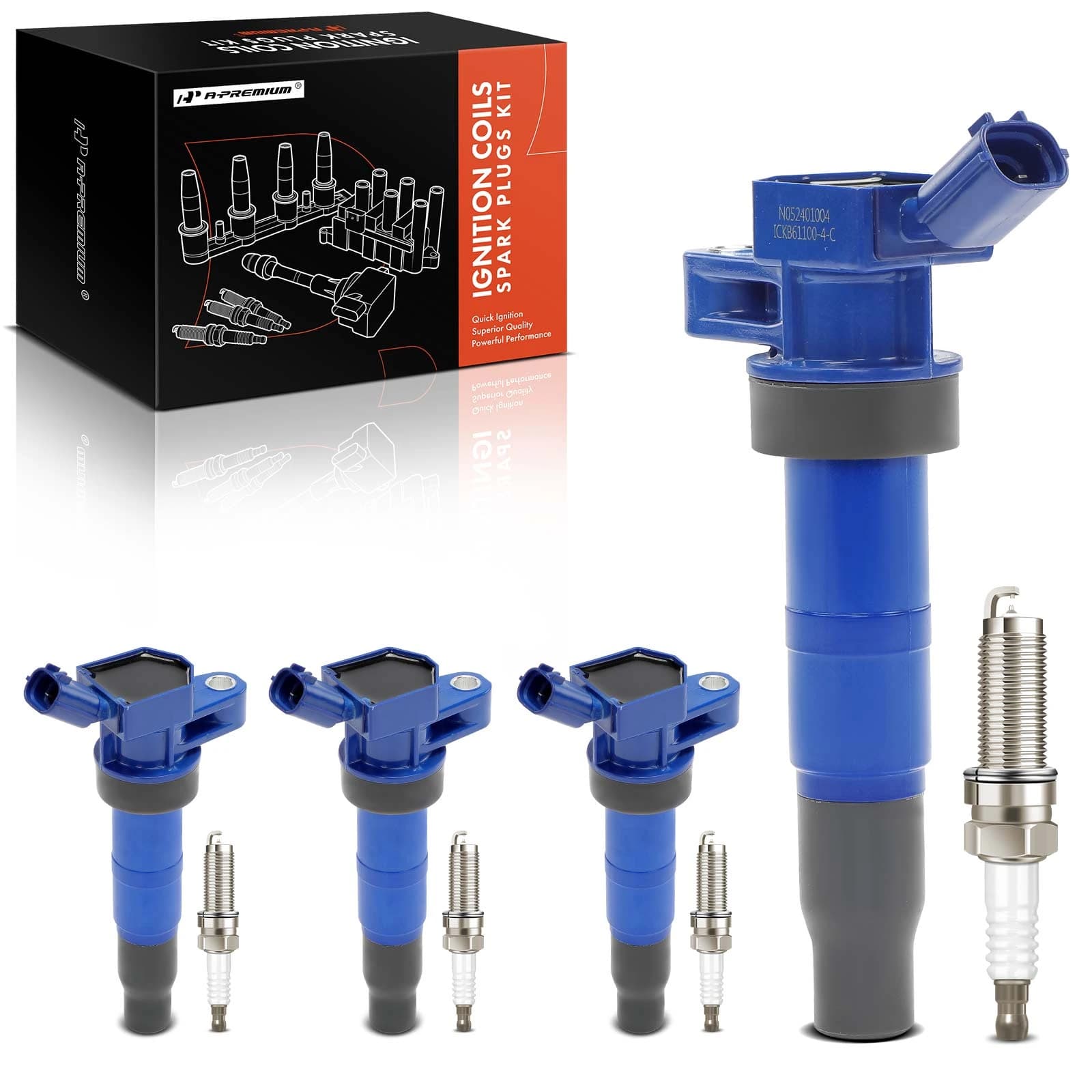 Ignition Coil and Spark Plug Kit Set of A Set of 8 Double Iridium Series, 2-Blade Terminal A-Premium APIC1106