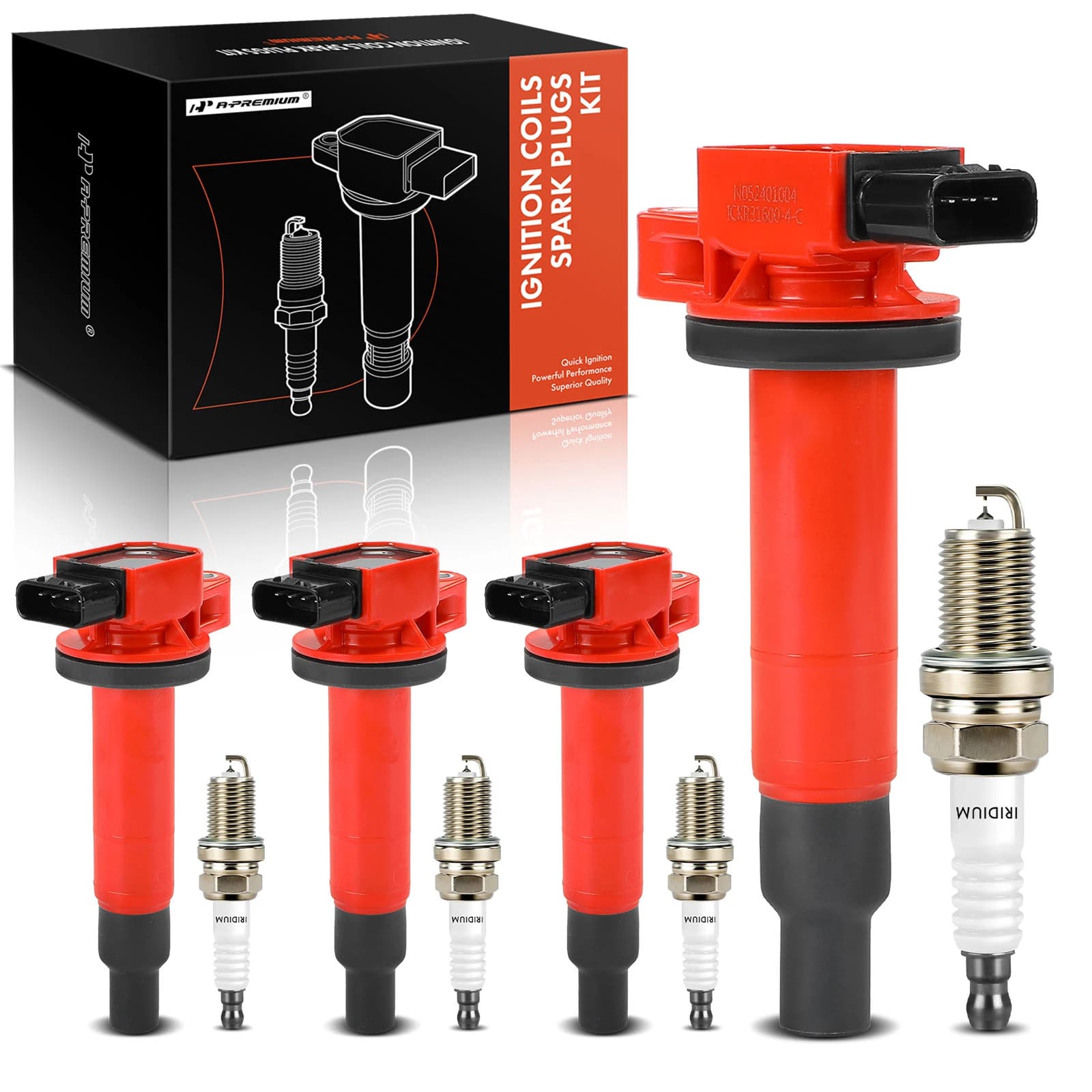 Ignition Coil and Spark Plug Kit Set of A Set of 8 Double Iridium Series, 4-Blade Terminal A-Premium APIC1187