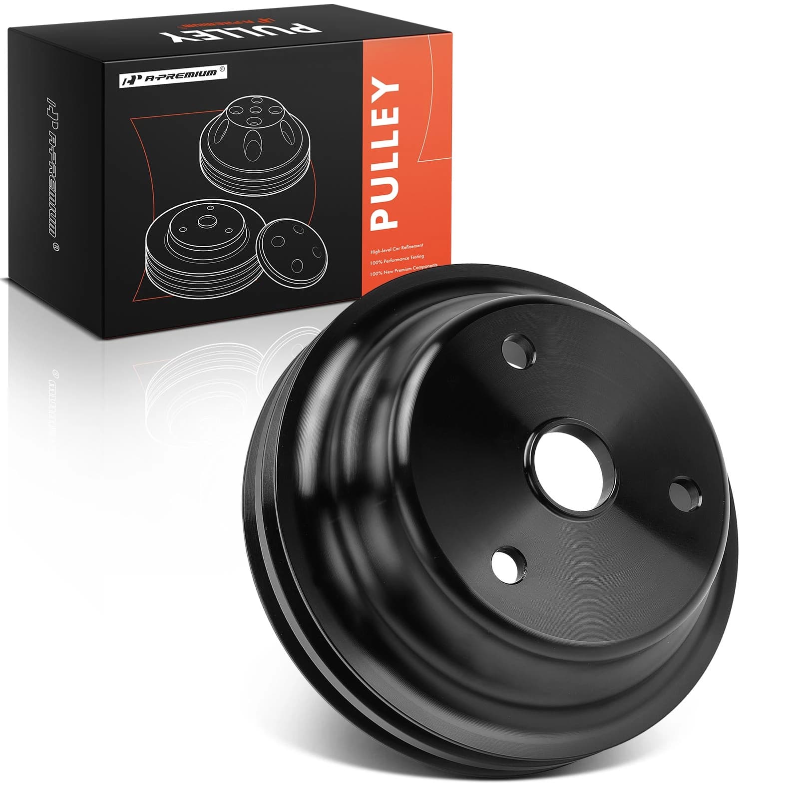 Black Aluminum LWP Double Grooves Crankshaft Pulley for 1969-1985 SBC Chevy V8